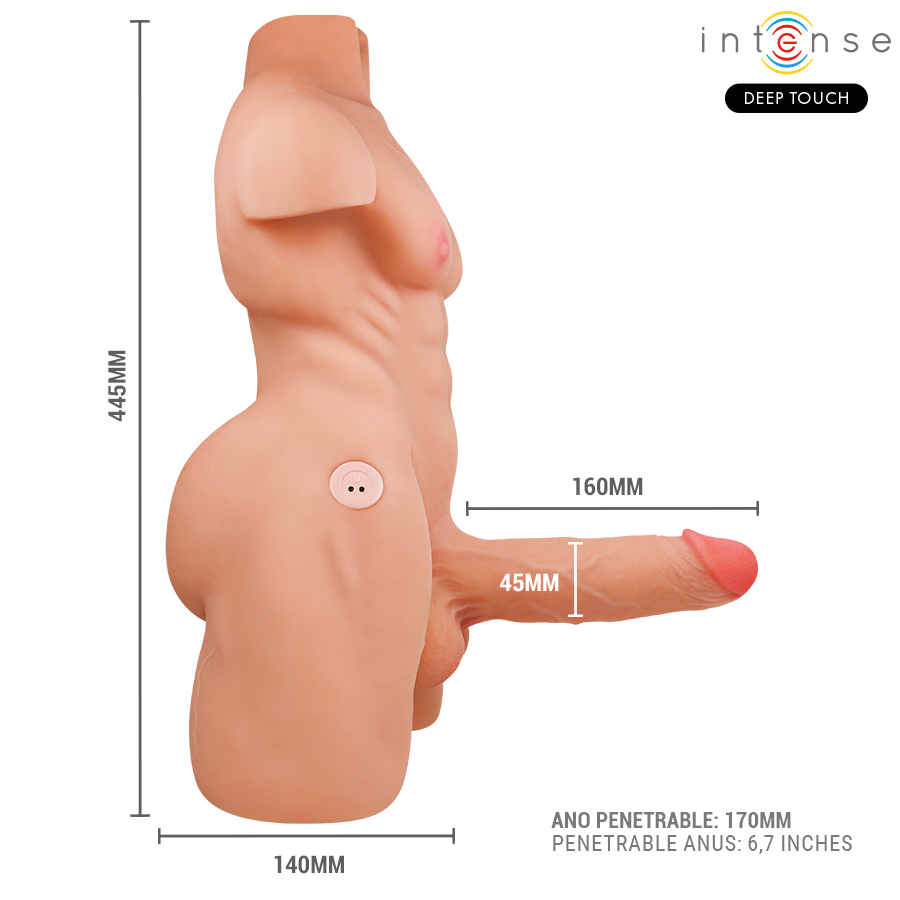 Torse Masculin Marty Anus et Pénis Vibrant Va-et-Vient Télécommande - Intense