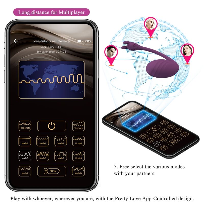 Œuf Vibrant Connecté Catalina Application 12 Modes USB Violet - Pretty Love
