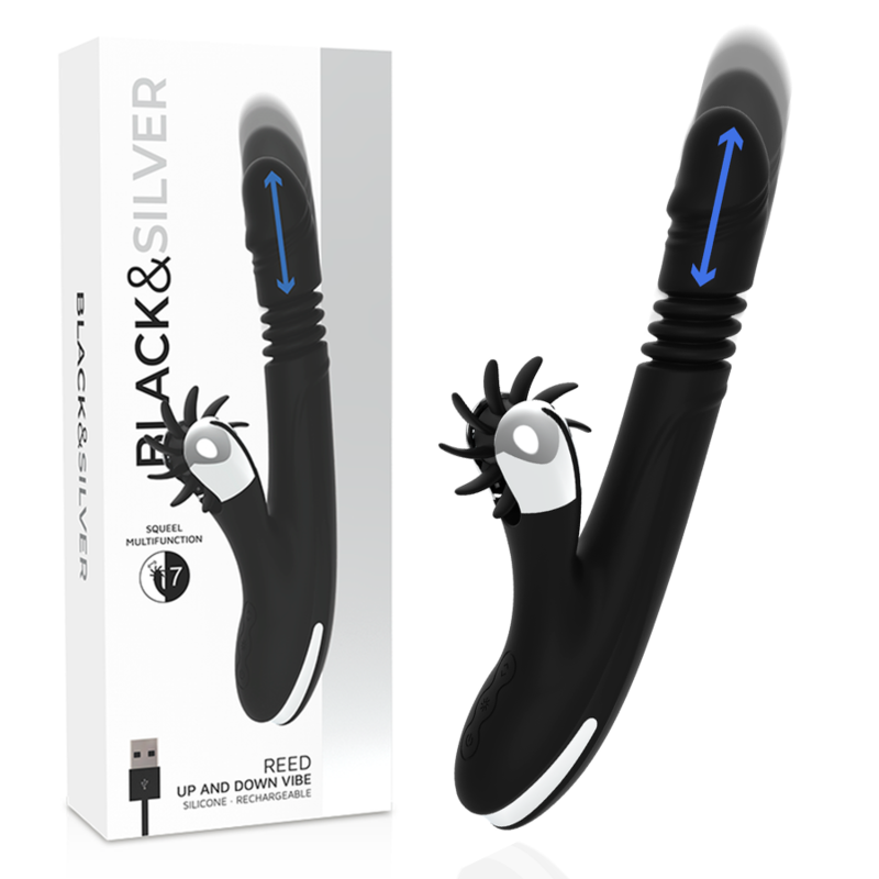 Vibromasseur Rabbit Bunny Reed Up & Down Mouvement Va-et-Vient - Black&Silver