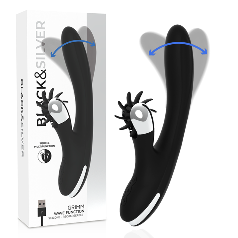 Vibromasseur Rabbit Grimm Wave Function Mouvement Vague Point G - Black&Silver