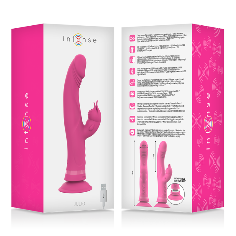 Vibromasseur Rabbit Julio Silicone 2 Moteurs Ventouse Étanche - Intense