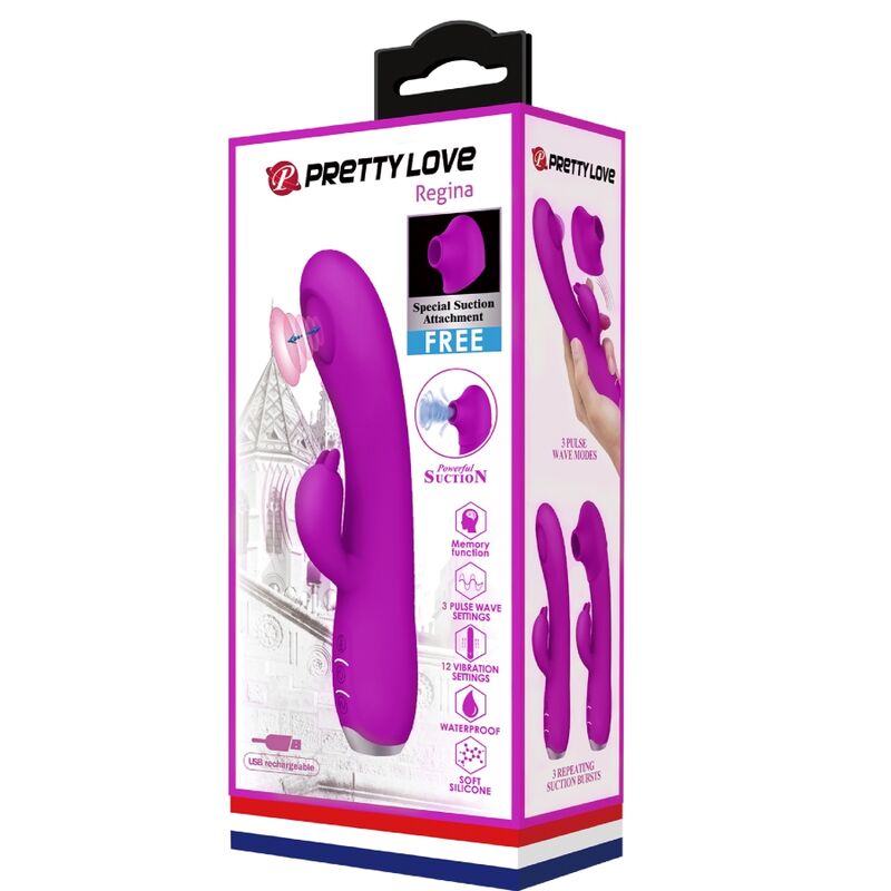 Vibromasseur Rabbit Regina Aspiration Clitoris 12 Modes Rechargeable - Pretty Love